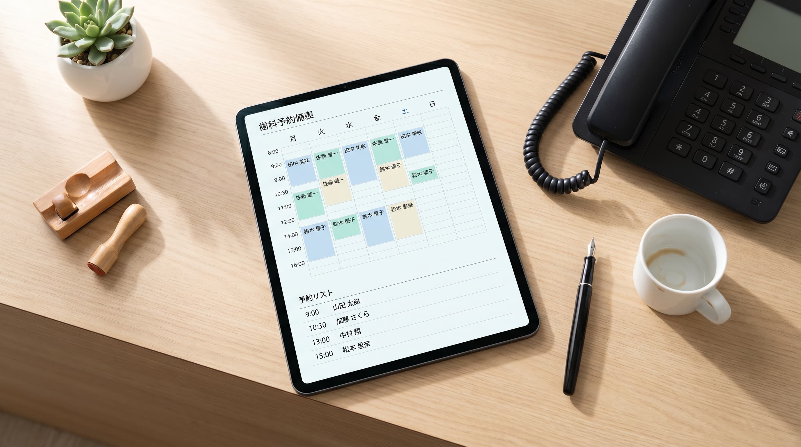 Moshi 管理画面: 歯科予約のカレンダーと予約リスト